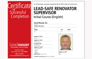 Lead - Safe Renovator Certificate