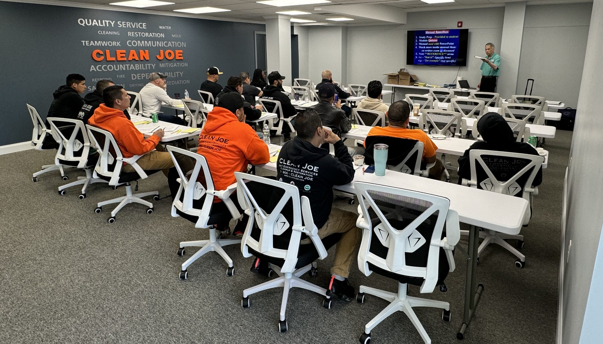 Clean Joe technicians in a classroom session at the Newton, Massachusetts training facility